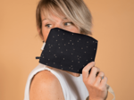 Coton clutch bag gaze pois or noir