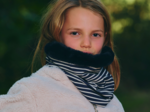 Children fur scarf snood striped  ivory navy