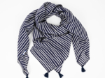 Pom pom scarf striped  ivory navy