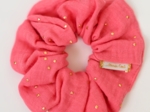 Scrunchie gaze pois or rose sorbet