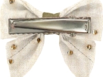 Mini bow tie clip gaze pois or écru