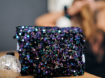 Tiny coton clutch bag purple black sequin