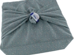 Furoshiki small 35 x 35 gaze pois or bleu gris