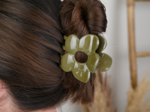 Large Flower Hair Clip lacquered khaki