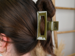 Large Rectangular Hair Clip lacquered khaki