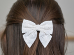 Bow tie hair slide starry white english embroidery 