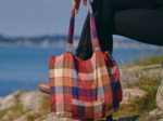 Foldable tote bag ruby lurex tartan