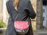 Flap of small shoulder bag ladybird gingham