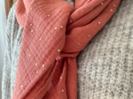Pom pom scarf gaze pois or rose blush