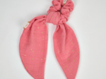 Short tail scrunchie gaze pois or rose sorbet