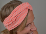 crossed headband neon orange gingham