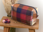 Rectangular toiletry bag ruby lurex tartan