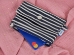 zipper pouch card purse striped  ivory navy