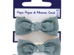 Small elastic bows gaze pois or bleu gris