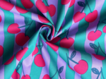 Cotton fabric ex2643 turquoise lilac striped cherries
