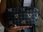 Rectangular toiletry bag tartan fleuri