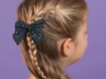 Bow tie hair slide gaze pois or marine