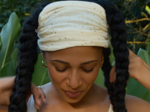 Headscarf headband- Adult size gaze pois or écru