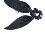 Short tail scrunchie gaze pois or marine