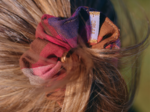 Small scrunchie ruby lurex tartan