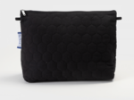 Cosmetic bag with flap black hexagonal quilt