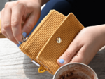 zipper pouch card purse mustard corduroy