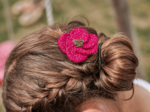Flower petal hair slide small  fuchsia pailleté