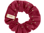 Small scrunchie gaze pois or grenat