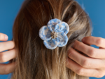Flower petal hair slide small  toile de biche