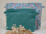 Tiny coton clutch bag gaze pois or eucalyptus
