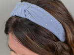 Large Crossed Headband gaze pois or bleu baltique