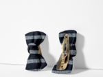 Small bows hair clips striped silver dark blue