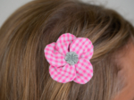 Flower petal hair slide small  neon pink gingham