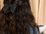 Bow tie hair slide golden straw