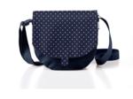 Flap of small shoulder bag navy blue spots