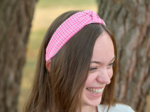 Large Crossed Headband neon pink gingham