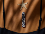 Plait hair slide navy embroidered gingham