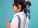 Long tail scrunchie feuillage marine
