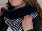 Adult Fur scarf snood striped  ivory navy