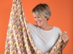 Pom pom scarf ikat ocre