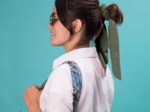 Long tail scrunchie gaze pois or kaki