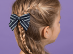 Bow tie hair slide striped silver dark blue