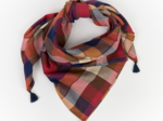 Pom pom scarf ruby lurex tartan