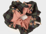 Large Two-Tone Scrunchie tartan fleuri - pink gauze