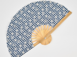 Hand-held fan navy embroidered gingham