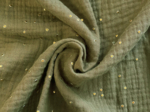 Coupon tissu 50 cm gaze pois or kaki
