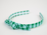 bow headband green mint gingham
