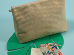 Cosmetic bag with flap gold large corduroy