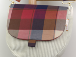 Flap of small shoulder bag ruby lurex tartan