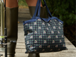 Pleated tote bag - Medium size tartan fleuri